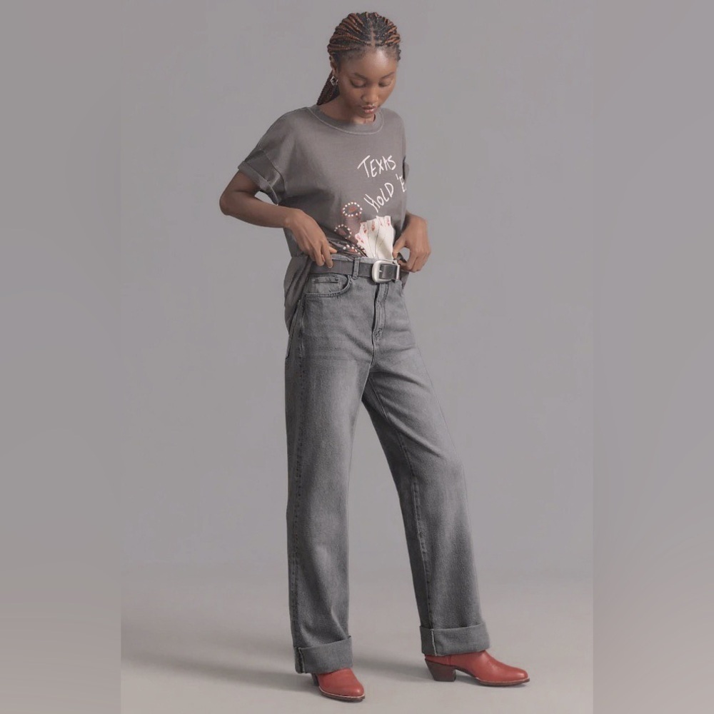 Anthropologie x Pilcro | High-Rise‎ Wide-Leg Cuff Jeans Size 26/2 90s Gray Denim